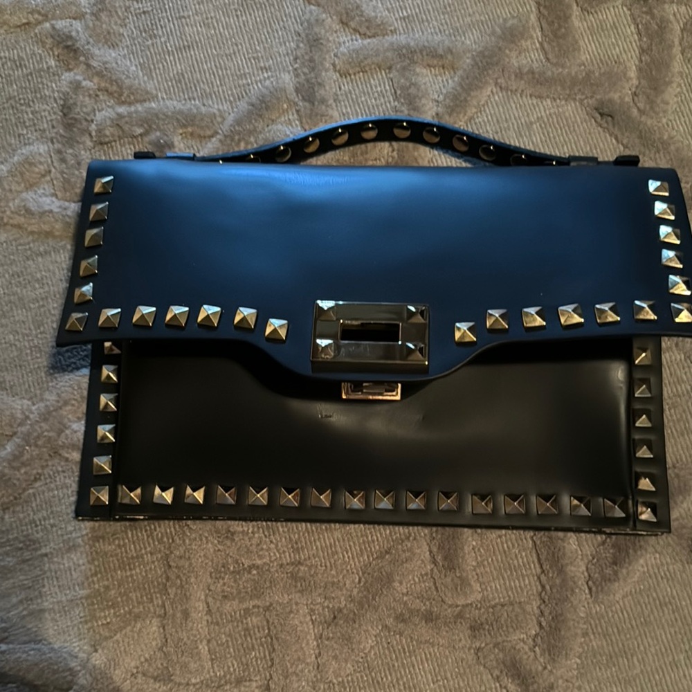 Studded Leather Clutch Bag with Metal Hardware